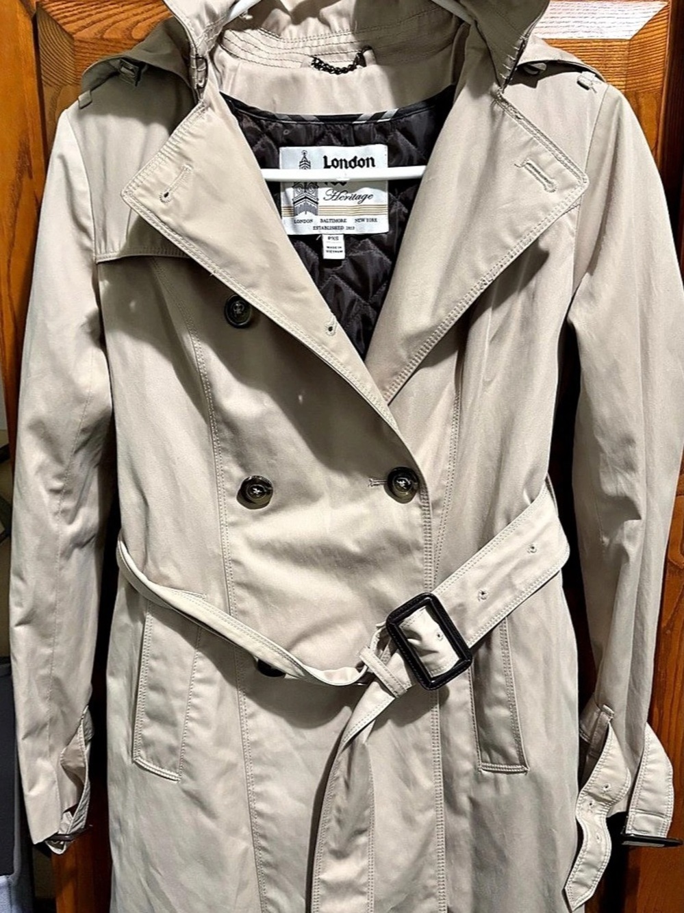 London Fog Heritage Trench Raincoat with Removable Hood Beige XS